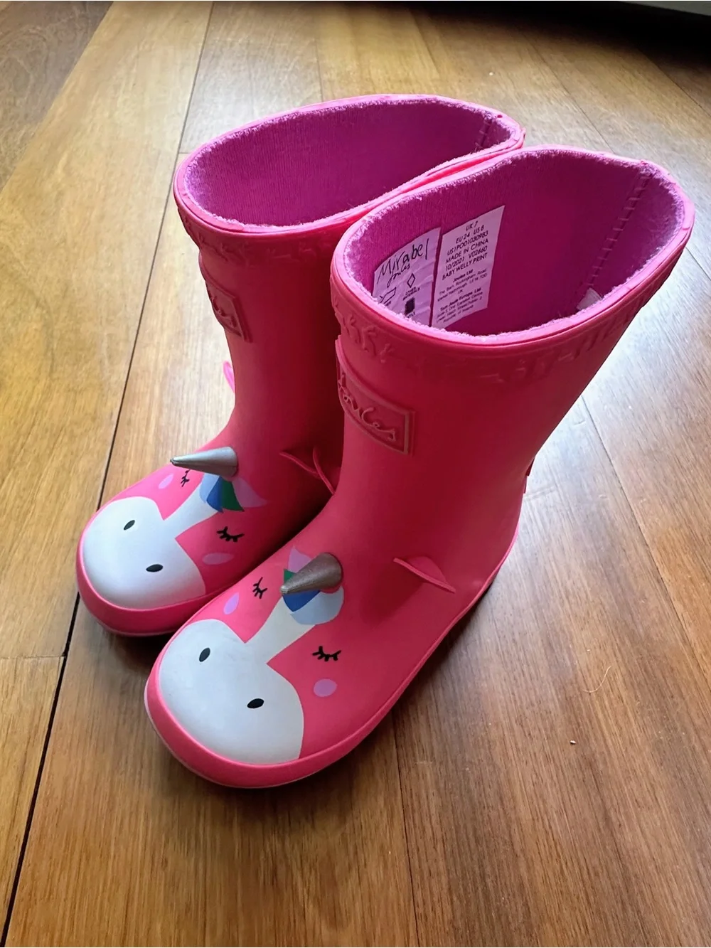 Joules Kids’ Unicorn 3D Horn Wellies/Rain Boots, Size 8 Little Kid, Pink
